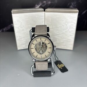 Ochstin Automatic Skeleton Dial Watch with Beige Face and Taupe Strap